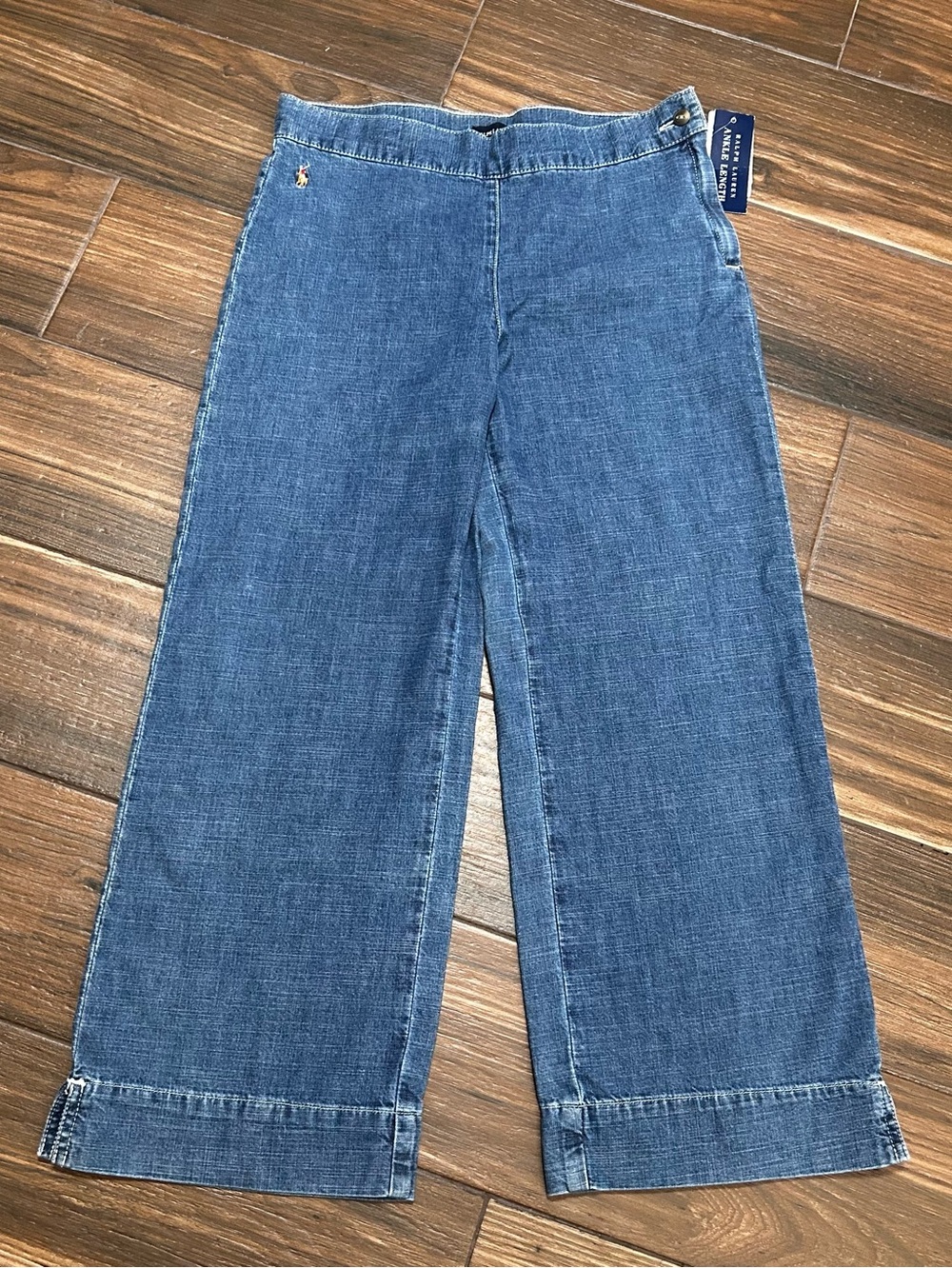 Ralph Lauren Girls Wide Leg Cropped Denim Pants Ankle Length 14 Medium Wash